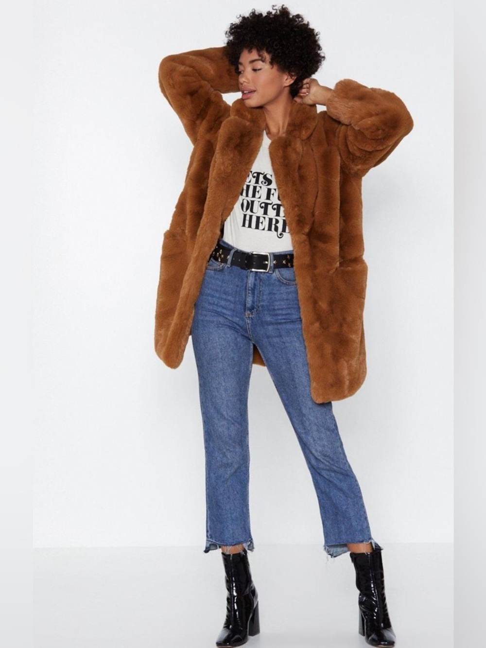 Nasty Gal Brown Faux Fur Coat ✩⋆.˚